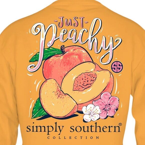 Simply Southern Preppy Just Peachy Fruity Flower Logo Long Sleeve Tee - Small - Picture 1 of 4